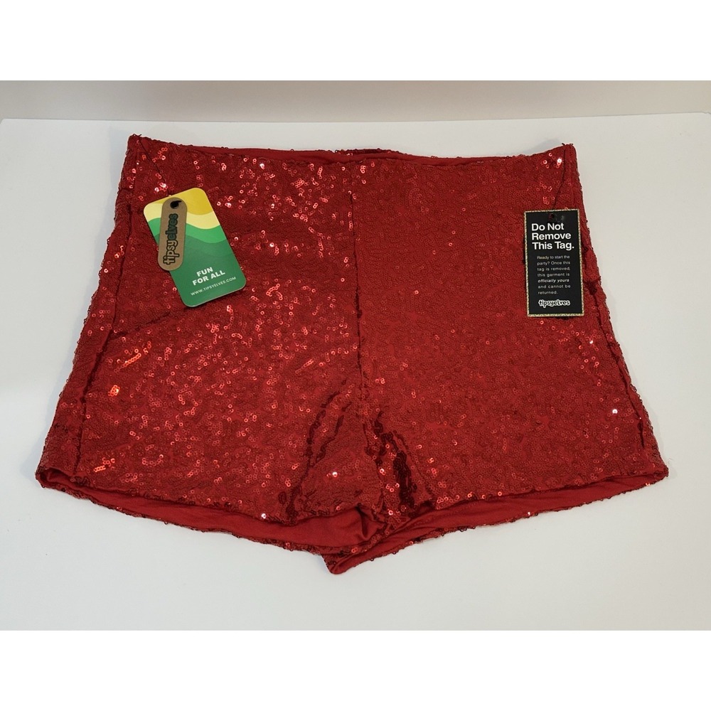 Tipsy Elves Woman's Medium Red Sequin High Waisted Shorts Christmas, Valentines